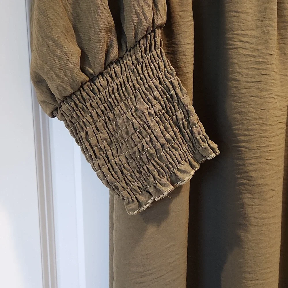 Olive Green Empire Waist Dress - Picture 3 of 5